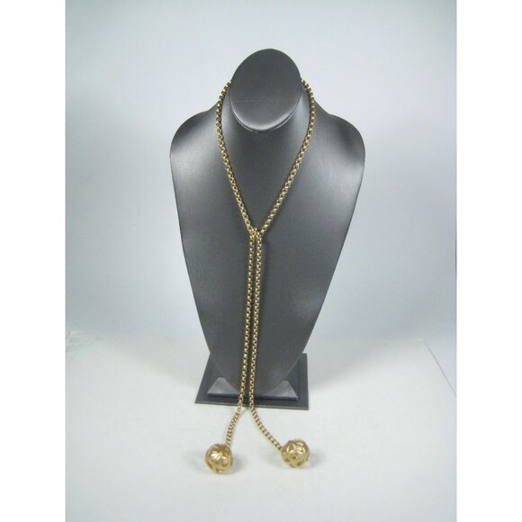 Goldtone Vintage Chain Necklace 44 inch Openwork Orb Pendants Sautoir - Picture 5 of 9